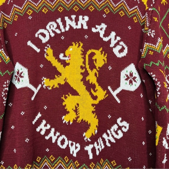 Game of Thrones Men Sweater Medium Burgundy Drink Christmas Holiday Grandpa - Picture 3 of 9
